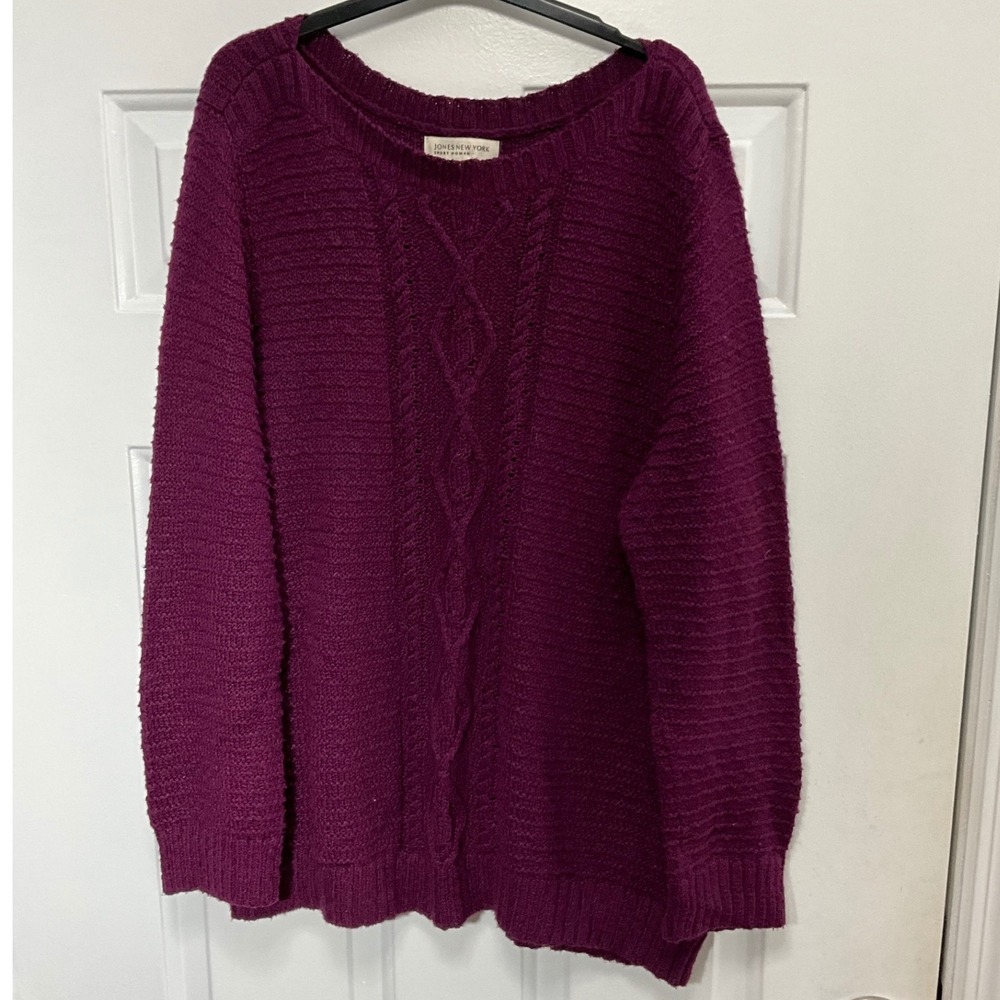 Jones New York Sport Woman Plum Purple Cable Knit Sweater 3X Cotton Blend